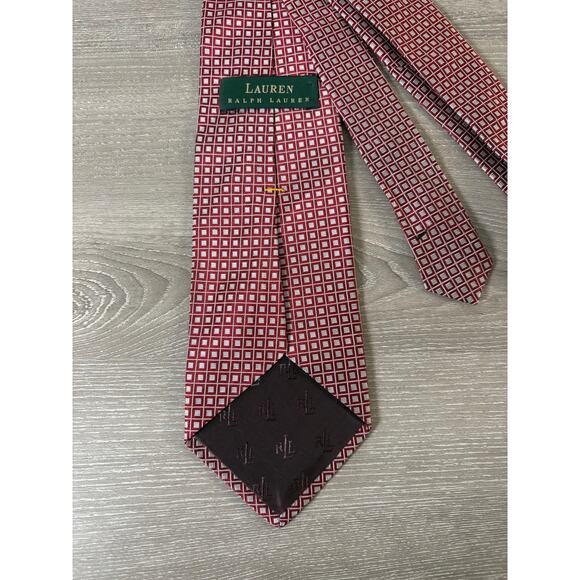 Lauren Ralph Lauren Green Label Red Geometric Squares 100% Silk Mens Necktie Tie - Picture 4 of 7